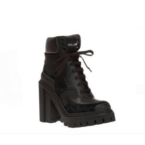 NEW Dolce Gabbana Women's Platform Ankle Boots Black Leather Suede Size 39.5